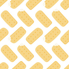 Shortbread cookies whole and with bite marks vector seamless pattern background.
