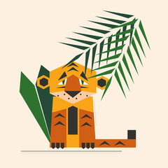 Sad cartoon tiger symbol of 2022 geometric style illustration

