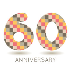 60 years anniversary celebration. Logo  on white background. Vector illustration for invitation card, celebration, greeting card, cover, label, flyer.
