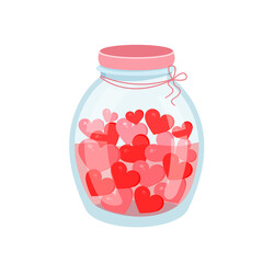 Romantic jar with hearts. Vector illustration of a jar for valentine's day for postcard, textile, decor, poster. Love message. Greeting card.