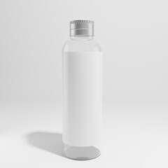 white plastic bottle isolated with a blank label and metallic cap a front view