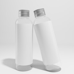 two plastic bottles with blank label and metallic cap 3d render
