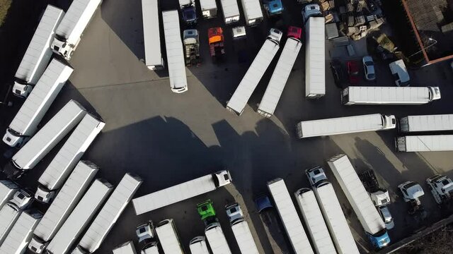aerial shot of a large truck terminal. transportation of goods and supplies