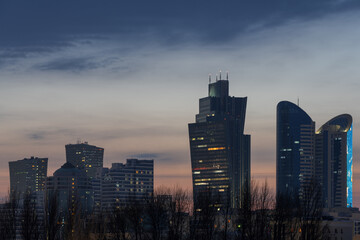 High-rise buildings in the modern quarters of Nur-Sultan city in Kazakhstan.