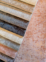 Colorful upholstery fabric samples. Types Of Fabrics. Texture. Banner