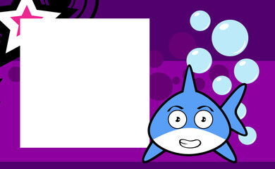 sweet little shark character cartoon picture frame background in vector format
