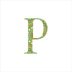 Color and white Alphabet mandala coloring page