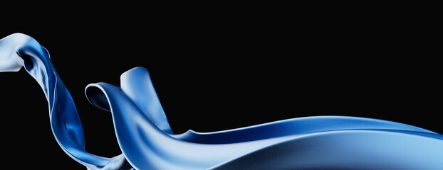 3D render abstract background of smooth lines of spline blue waves