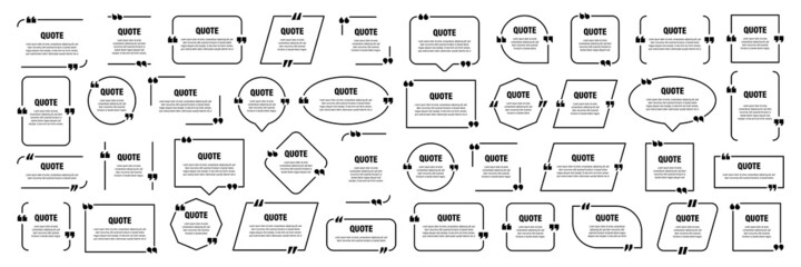Set of isolated quote frames. Speech bubbles with quotation marks. Blank text box and quotes. Blog post template. Vector illustration.