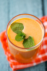 Healing organic pumpkin juice with mint