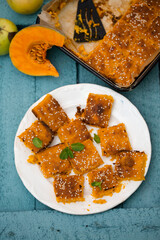 Pieces of pumpkin casserole