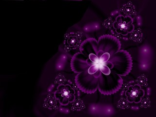 Purple fractal illustration  background with flower. Creative element for design. Fractal flower rendered by math algorithm. Digital artwork for creative graphic design.
