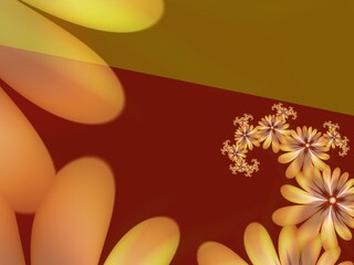 Orange fractal image as  background with flower. Creative element for design. Fractal flower rendered by math algorithm. Digital artwork for creative graphic design.