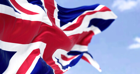 The national flag of the United Kingdom flying in the wind.