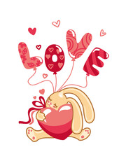 Cute bunny. San Valentine's illustration. Card. Celebration. Invitation. Vector.