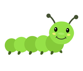 Cheerful caterpillar cartoon on white background, vector illustration