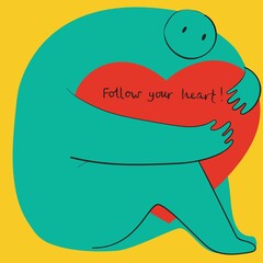 Vector poster of person holding the heart. Valentine's day poster, valentine with abstract, geometric background.