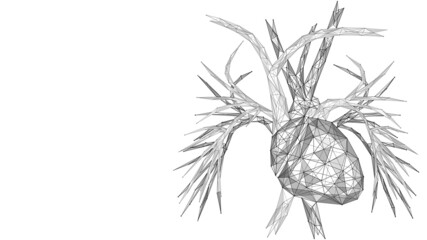Human heart. Cardiac system. Low-poly design of interconnected elements. White background.
