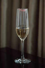 Champagne Glass with Lipstick Print