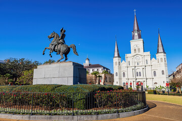 Sunny view of the historical St. Louis Cathedral at French Quarter