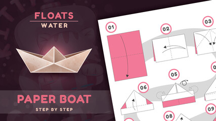 Boat ship origami scheme tutorial moving model. - obrazy, fototapety, plakaty