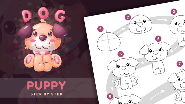 Cartoon character childich animal dog - drwing tutoriala