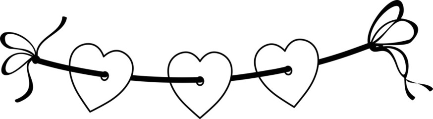 Vector image. Romantic garland of hearts. Print.