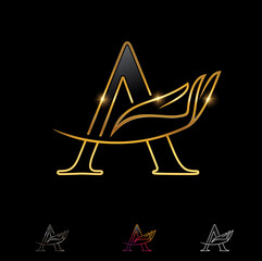 Golden Outlined Hand Monogram Letter A