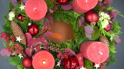 advent, advent candle, advent wreath, arrangement, background, bauble, branch, burn, candle, candlelight, celebration, christmas, closeup, cone, dark, december, decoration, eve, evergreen, festive, fi