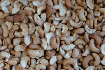 Photo of roasted healthy cashew nuts. Texture and abstraction