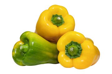 Sweet green yellow pepper, paprika, isolated on white background