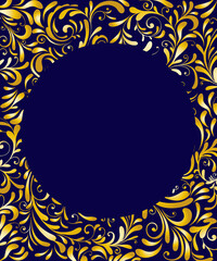 Dark blue background with decorative gold elements and place for text or logo. Vector