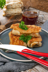 Croquettes with mushrooms and sauerkraut.