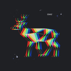 Polygon deer. Low poly animal. Geometric stereoscopic logo icon