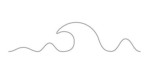 One continuous Line drawing of sea wave. Modern abstract seascape and concept for surf club in simple linear style. Doodle vector illustration