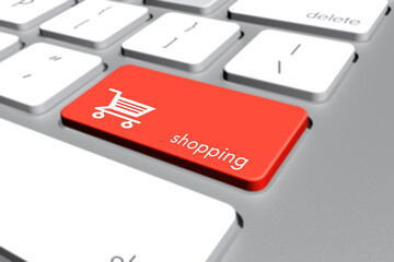 Fototapeta premium Red Shopping Button on Computer Keyboard