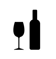 simple classic wine glass and bottle silhouette