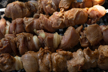 barbecuing on the charcoal grill