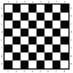 Fototapeta premium black and white chessboard with edge numbers and letters