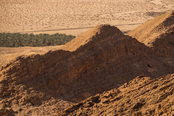 view of South mountain in western Tunisia close to Sahara -Tozeur governorate - Tunisia 