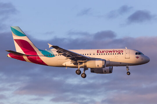 Eurowings Airbus A319 landing in Vienna, Austria in beautiful morning light