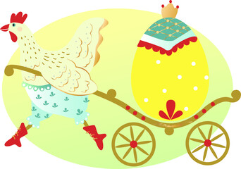 easter card invitation. colorful vector illustration . background with chicken and egg.