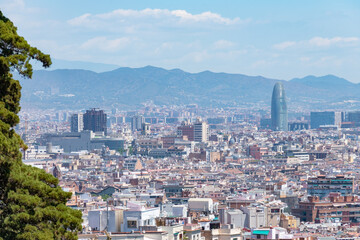 Fototapeta na wymiar Barcelona skyline seen from Montjuic