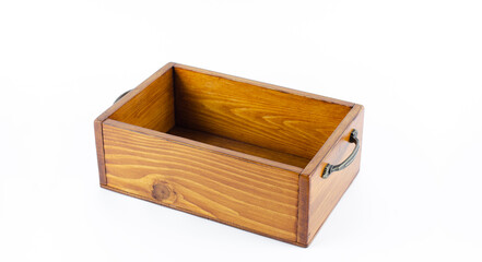 Wooden box. On white background. Decorative wooden box.