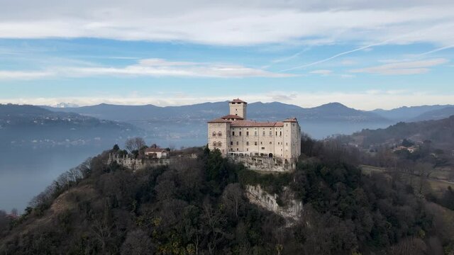 Aerial Drone - Winter Landscape on the Rocca di Angera Italy.