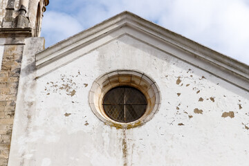 Architectural detail of the facade of Santa Maria de Marvila church in Santarem, Portugal
