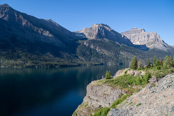 Naklejka na ściany i meble Morning scenery in Glacier National Park, at Saint Mary Lake
