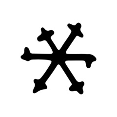 Doodle cute winter snowflake, black isolated icon on white background