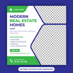Modern real estate advertising graphic template or home sale social media banner post concept