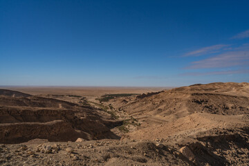 view of South mountain in western Tunisia close to Sahara -Tozeur governorate - Tunisia 